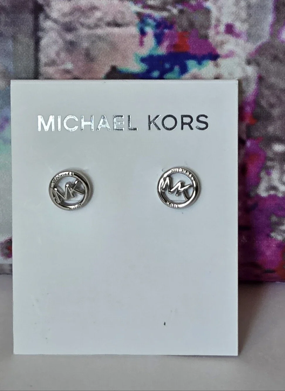 Michael Kors Silver MK Logo Stud Earrings NWT
